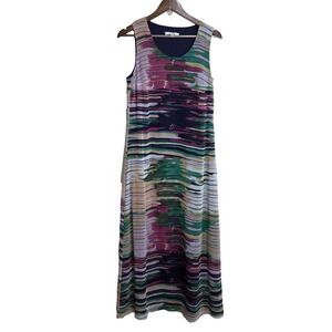 Liz Claiborne Dark Chiffon Maxi Dress Womens 12 Modern Professional Abstract